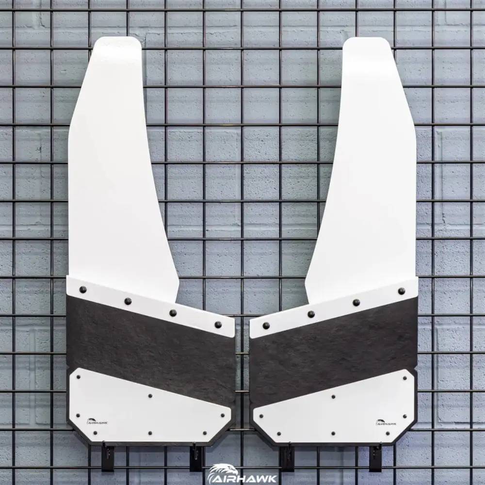 Angled Cut Front 12" Mud Flaps With Stainless; Short Top - AIHAH3-12-SS-SHORT-TOP